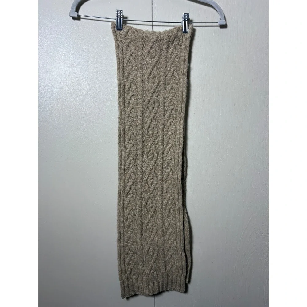 Polo Ralph Lauren Cable Knit Scarf Lambswool Blend American Flag Oatmeal  Luxury